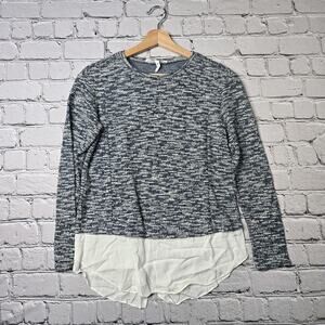 BCBGeneration Marbled Blue White Tweed White Undershirt Hem Accent Preppy Top XS